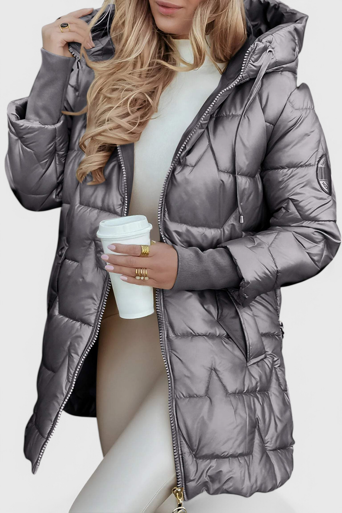 Fiona | Elegante Glanzende Lange Gewatteerde Winterjas