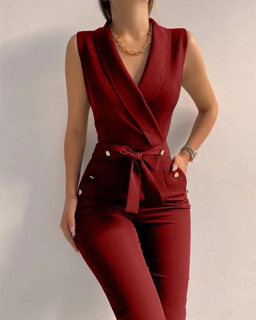 Getailleerde Jumpsuit met V-hals en Ceintuur