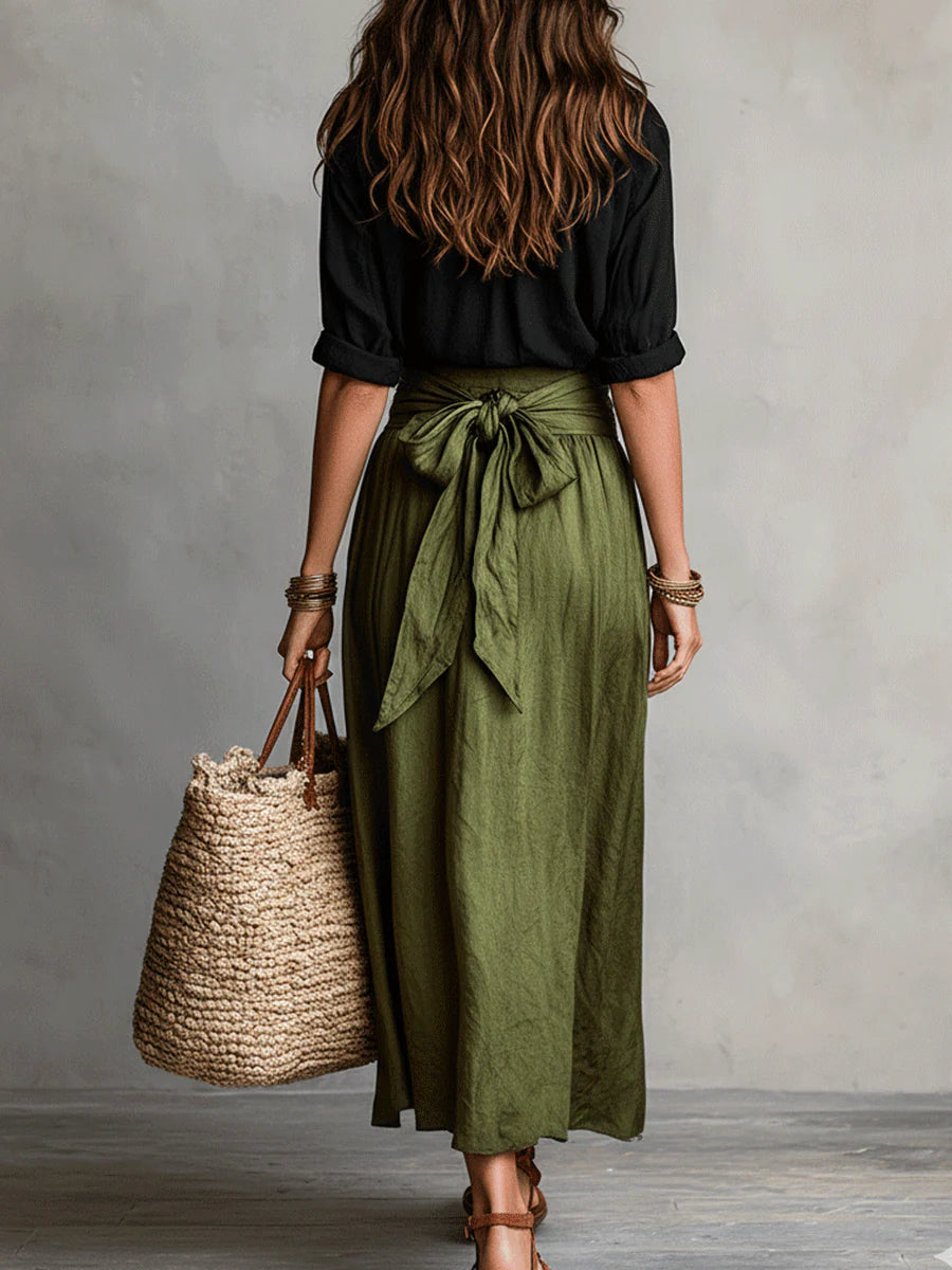 Linnen Look Rok met Blouse Tweedelige Set