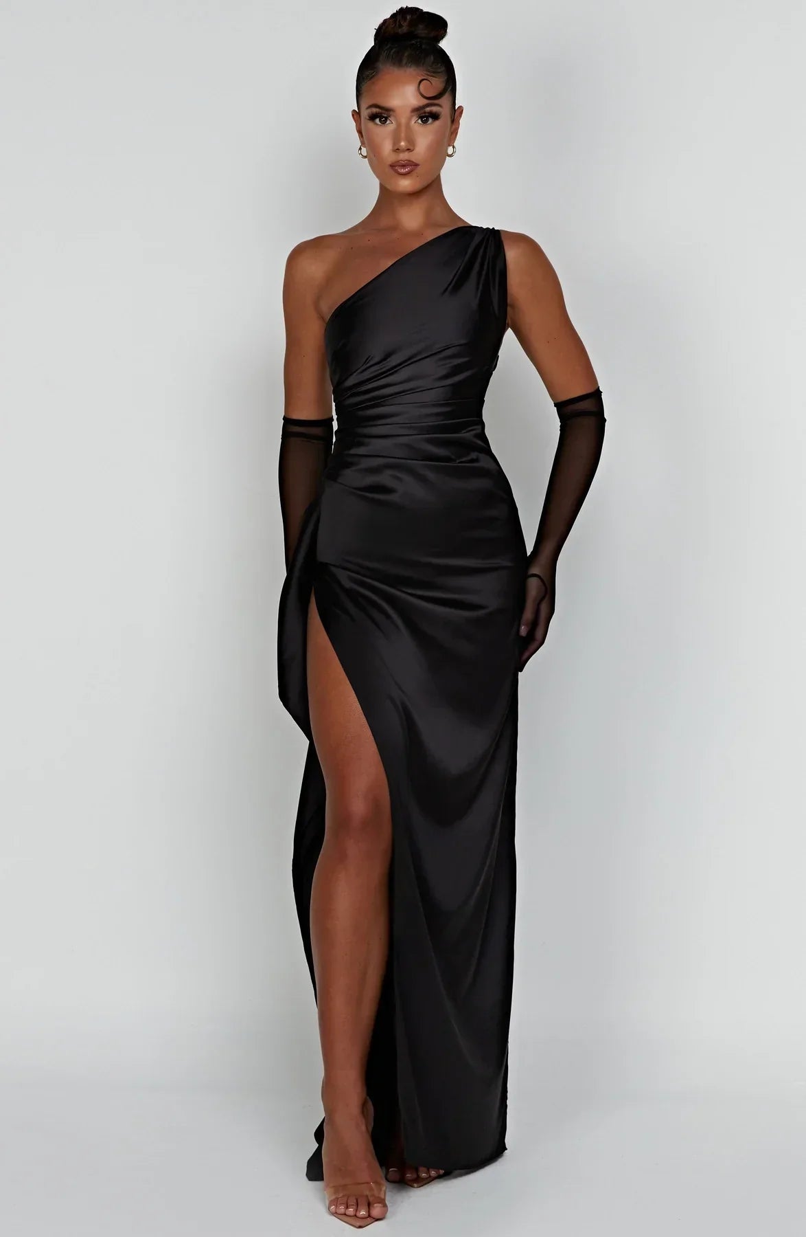 Satijnen Maxi-jurk met One-shoulder en Split