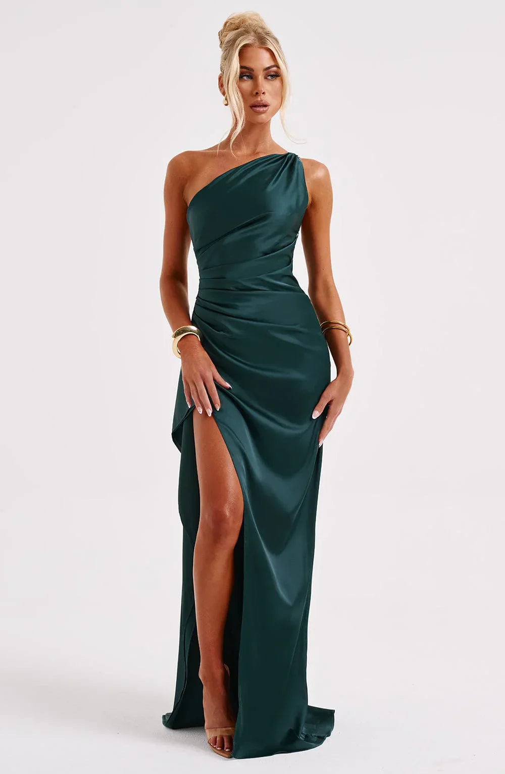 Satijnen Maxi-jurk met One-shoulder en Split