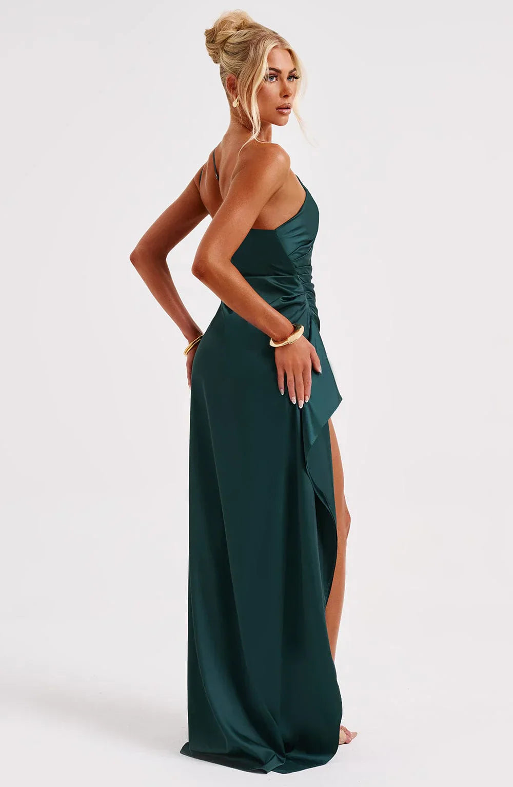 Satijnen Maxi-jurk met One-shoulder en Split