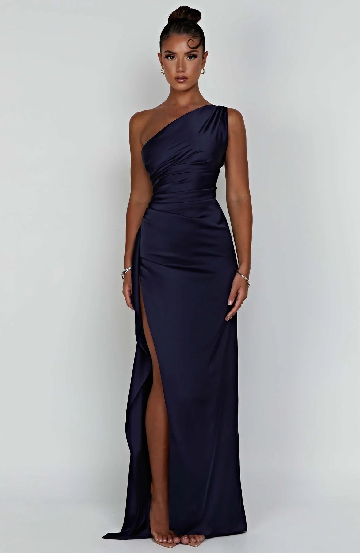 Satijnen Maxi-jurk met One-shoulder en Split