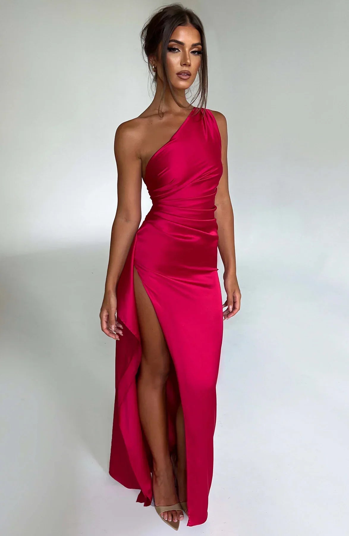 Satijnen Maxi-jurk met One-shoulder en Split