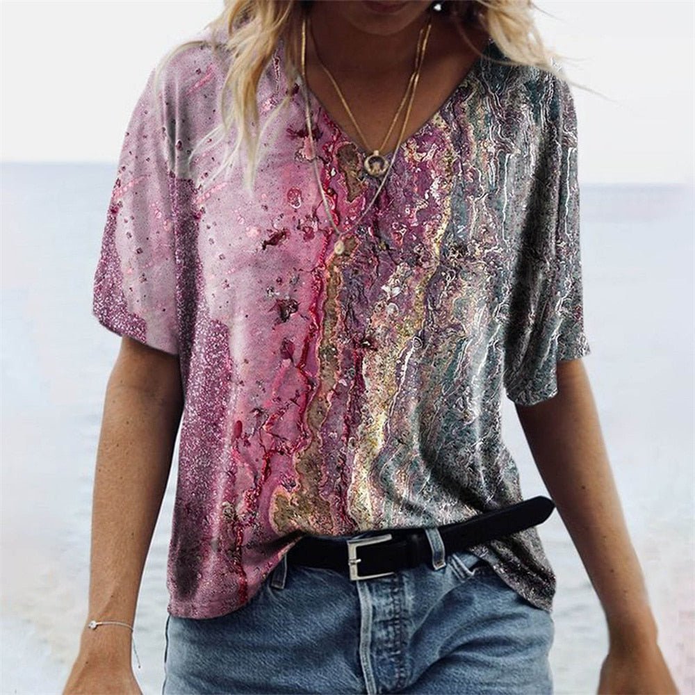 Marmerprint T-shirt met Folie Details