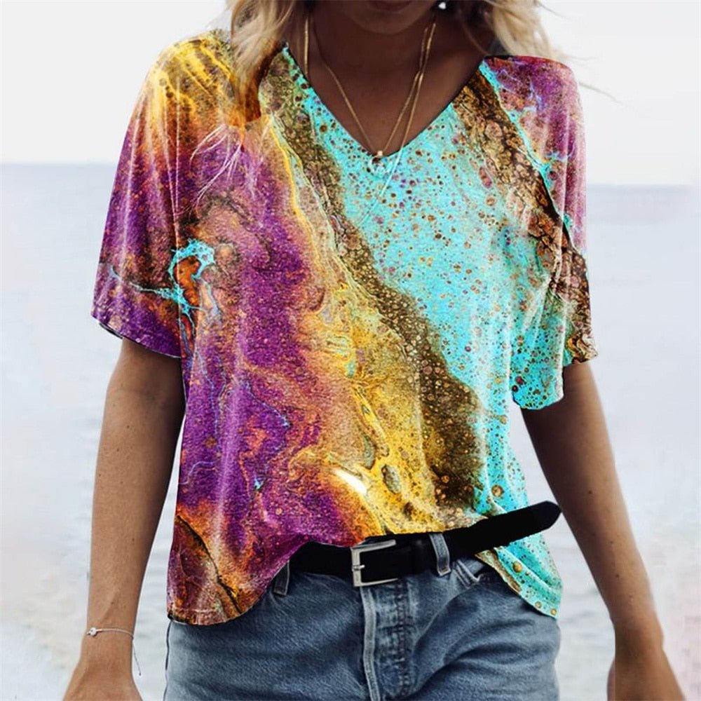 Marmerprint T-shirt met Folie Details