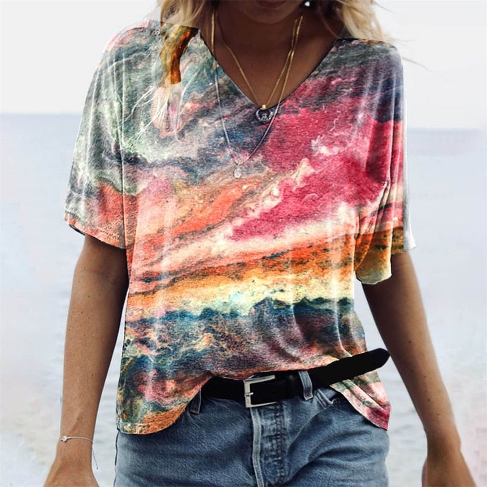 Marmerprint T-shirt met Folie Details