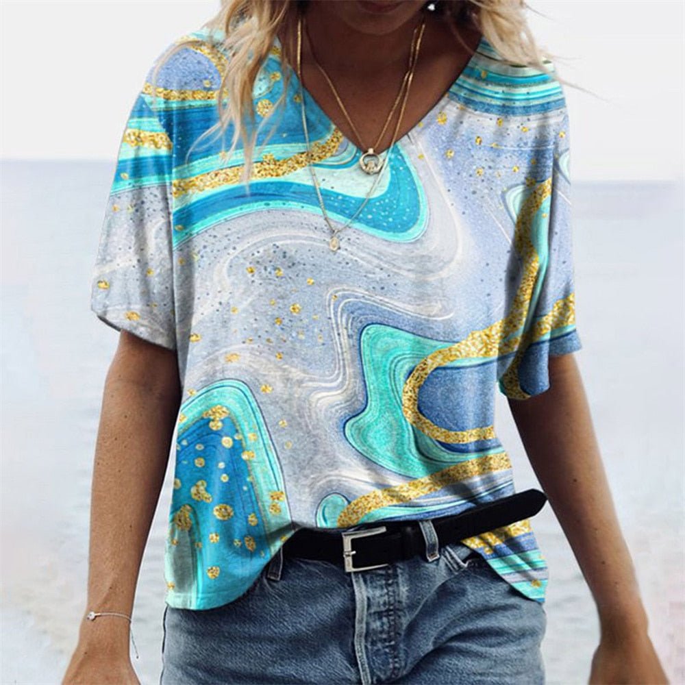 Marmerprint T-shirt met Folie Details