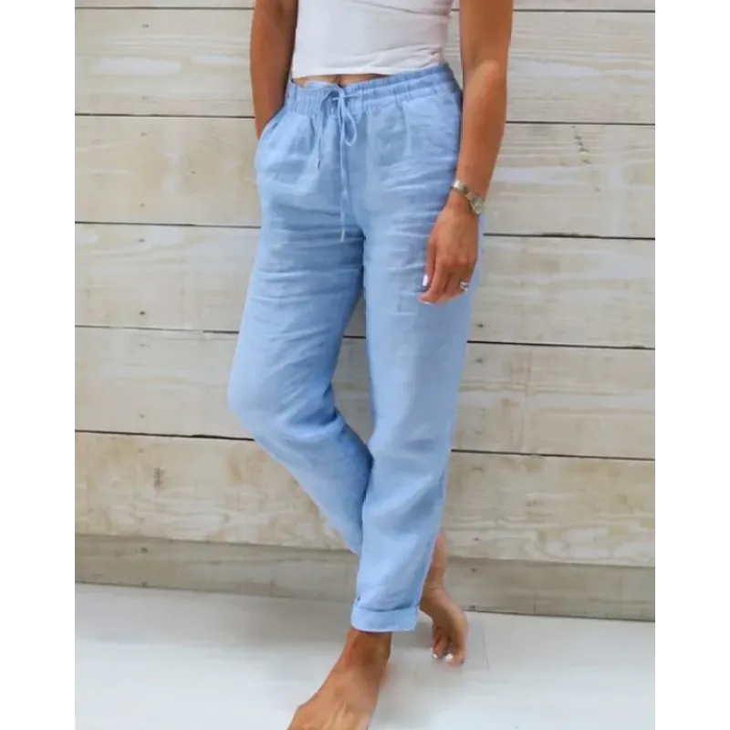 Linnen Broek met Elastische Taille
