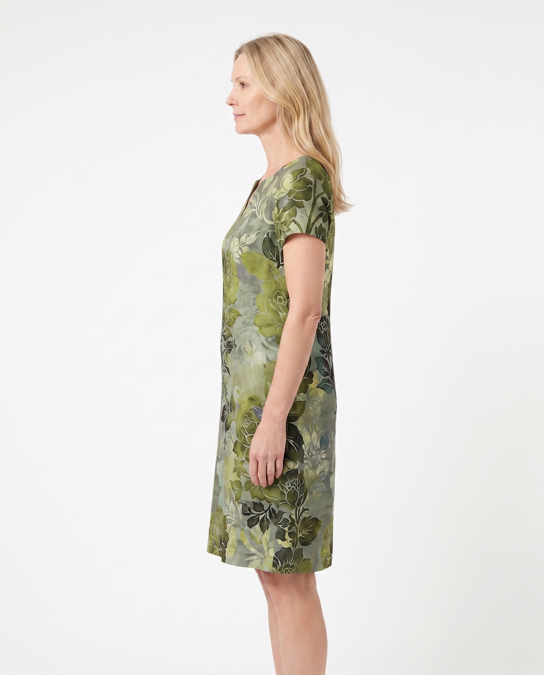 Botanische Midi-jurk met Bladprint