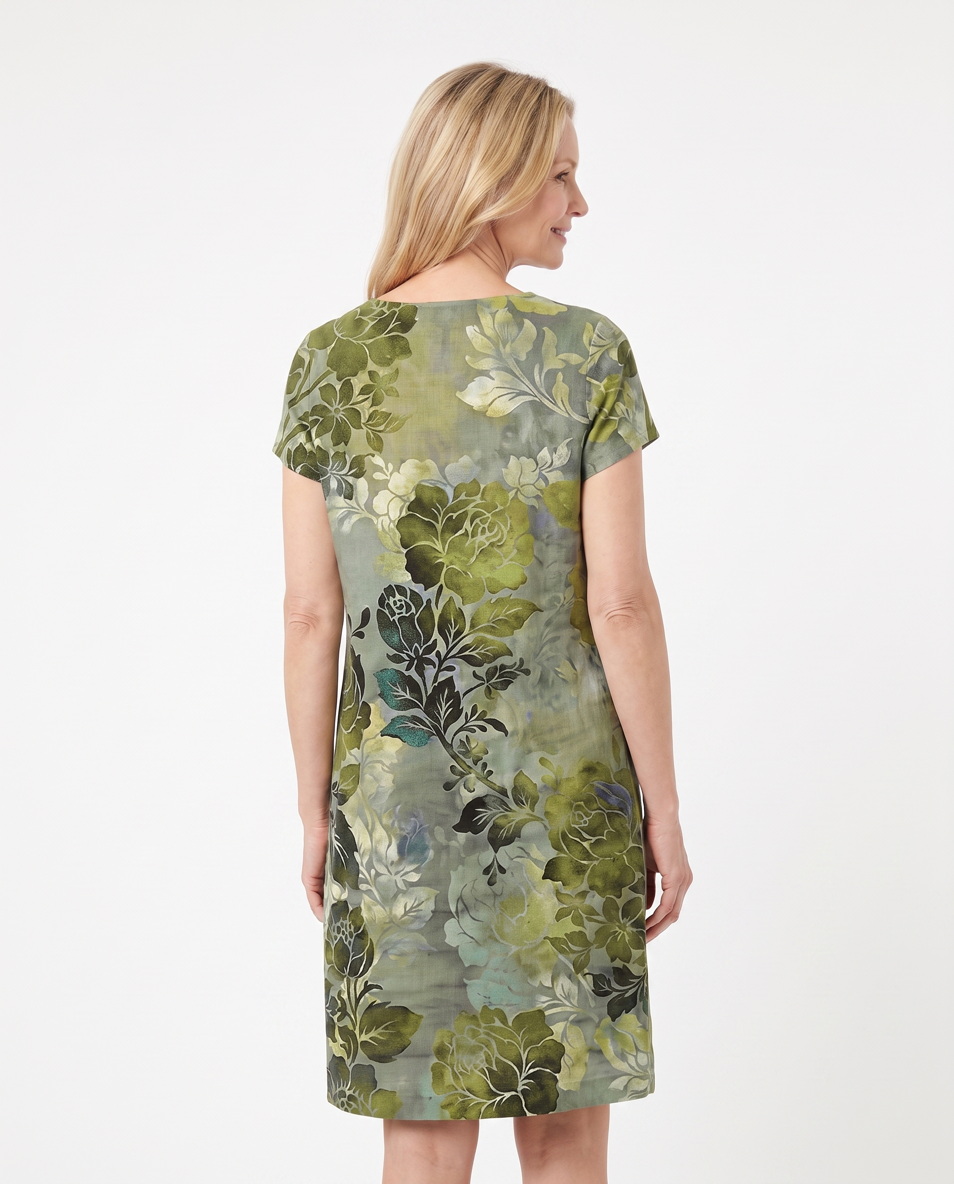 Botanische Midi-jurk met Bladprint