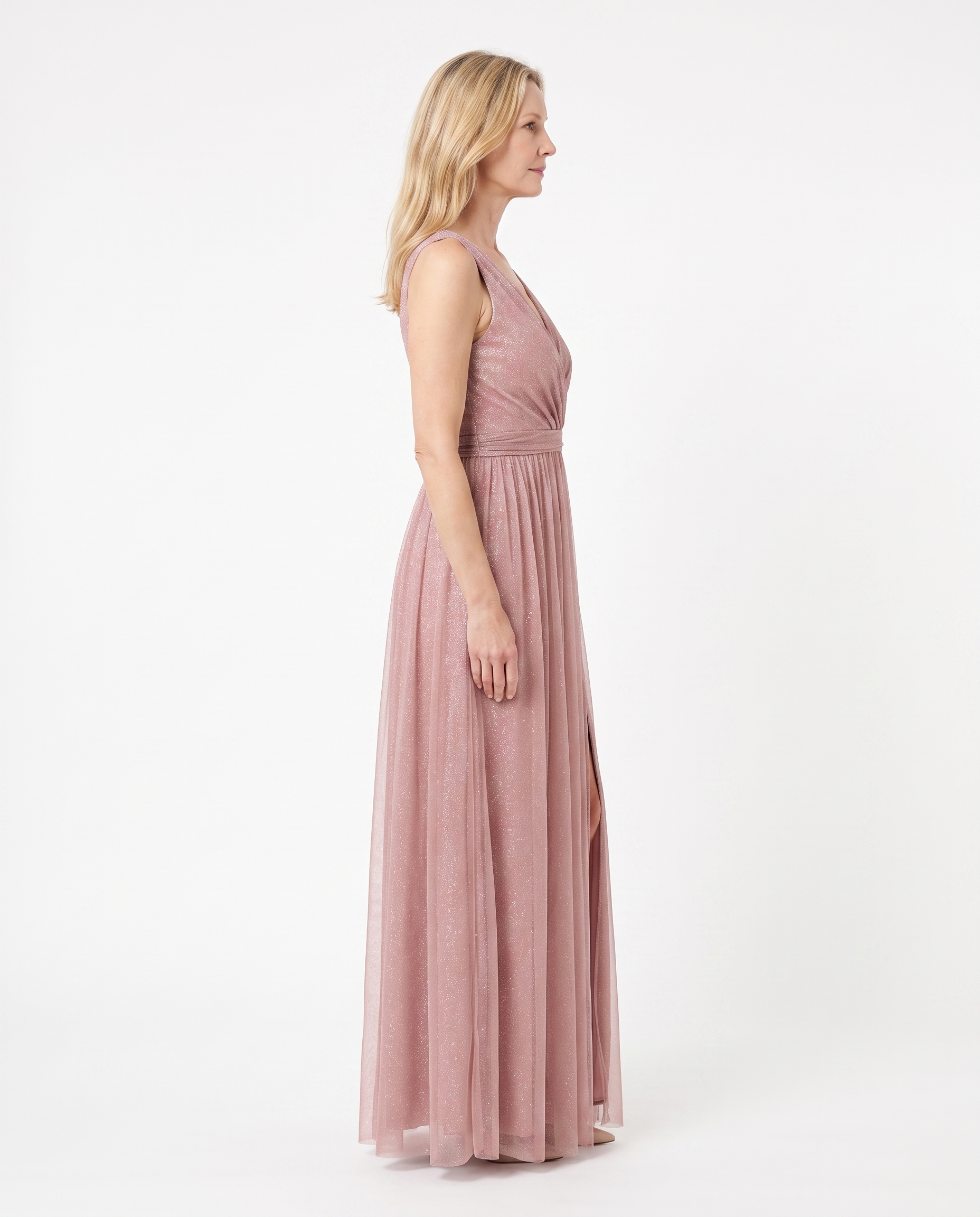 Glitter Maxi-jurk met V-hals en Beenopening