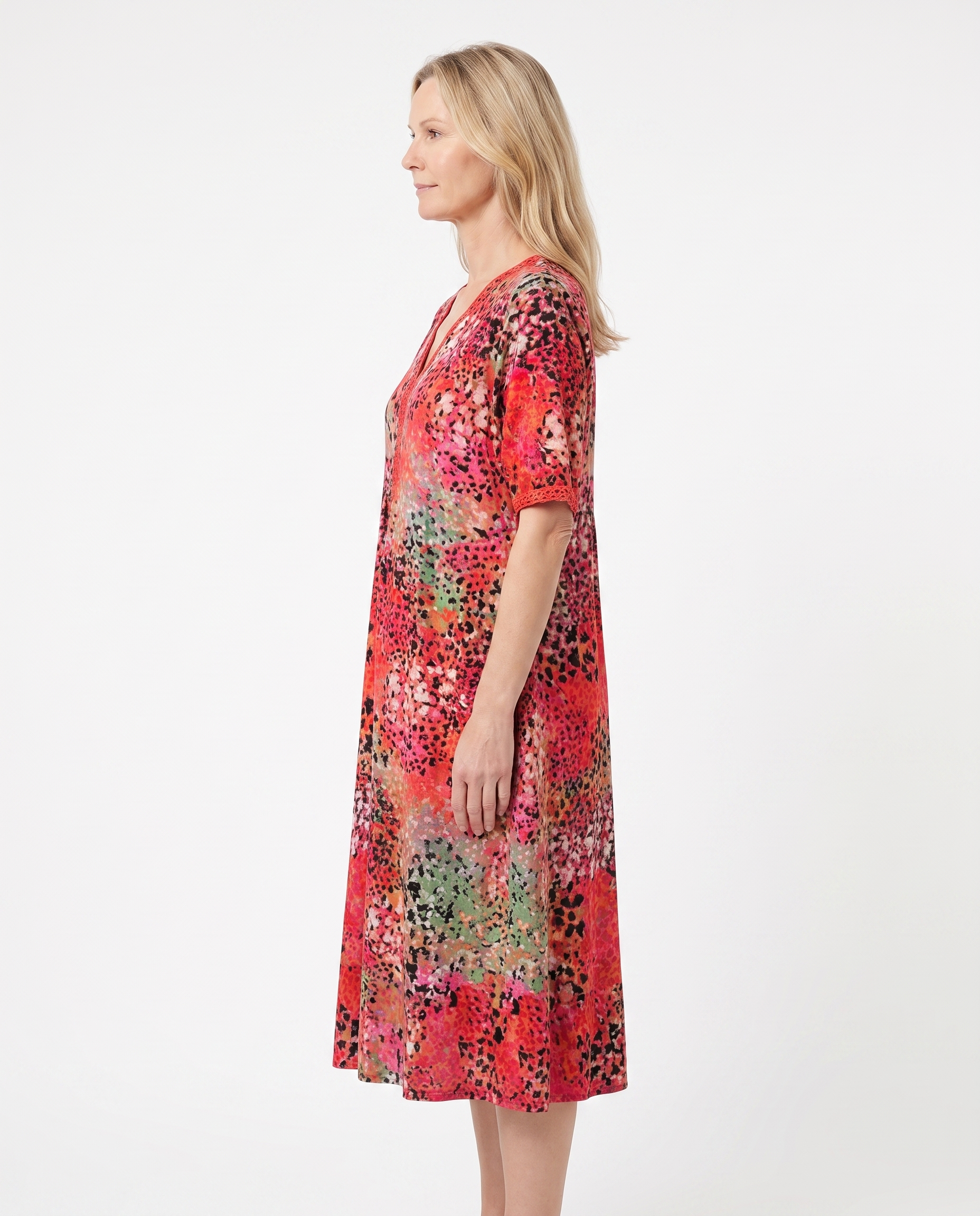 Bloemenprint Midi-jurk met Kanten V-hals