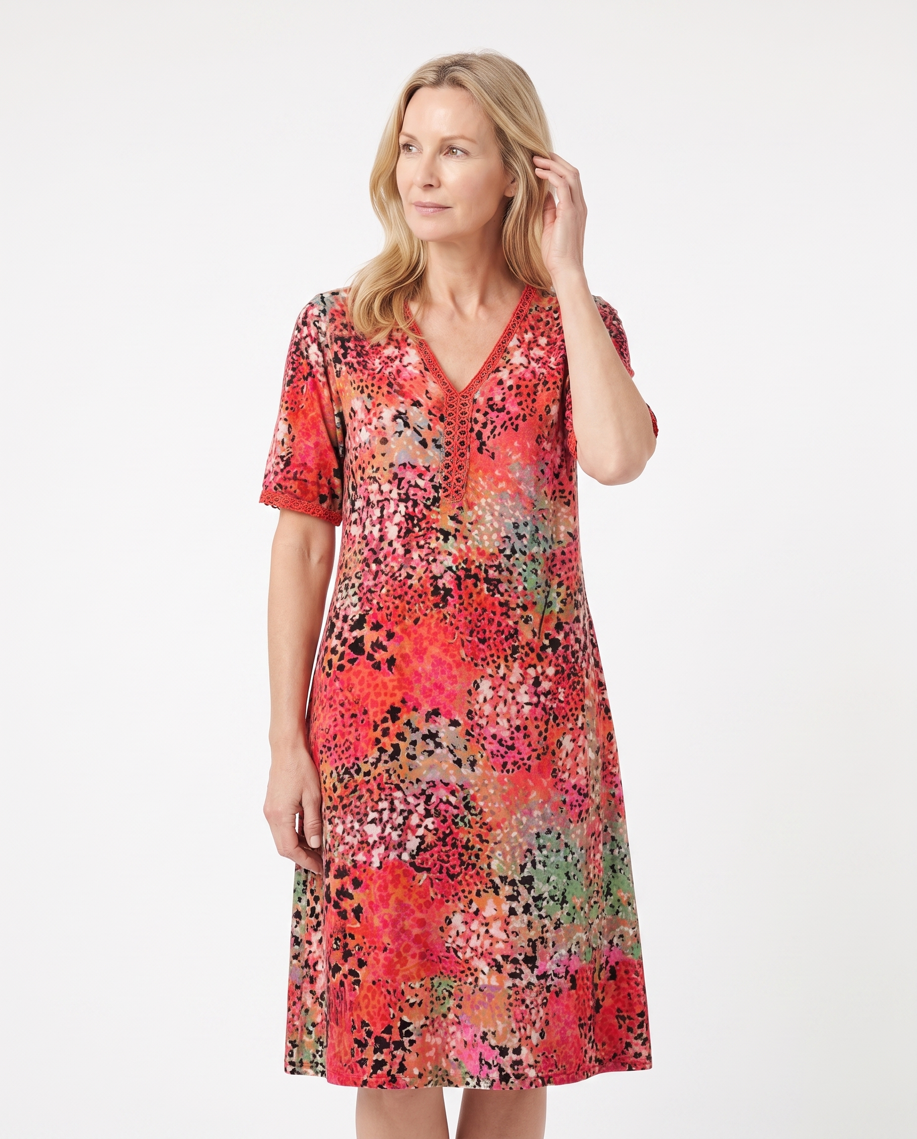 Bloemenprint Midi-jurk met Kanten V-hals