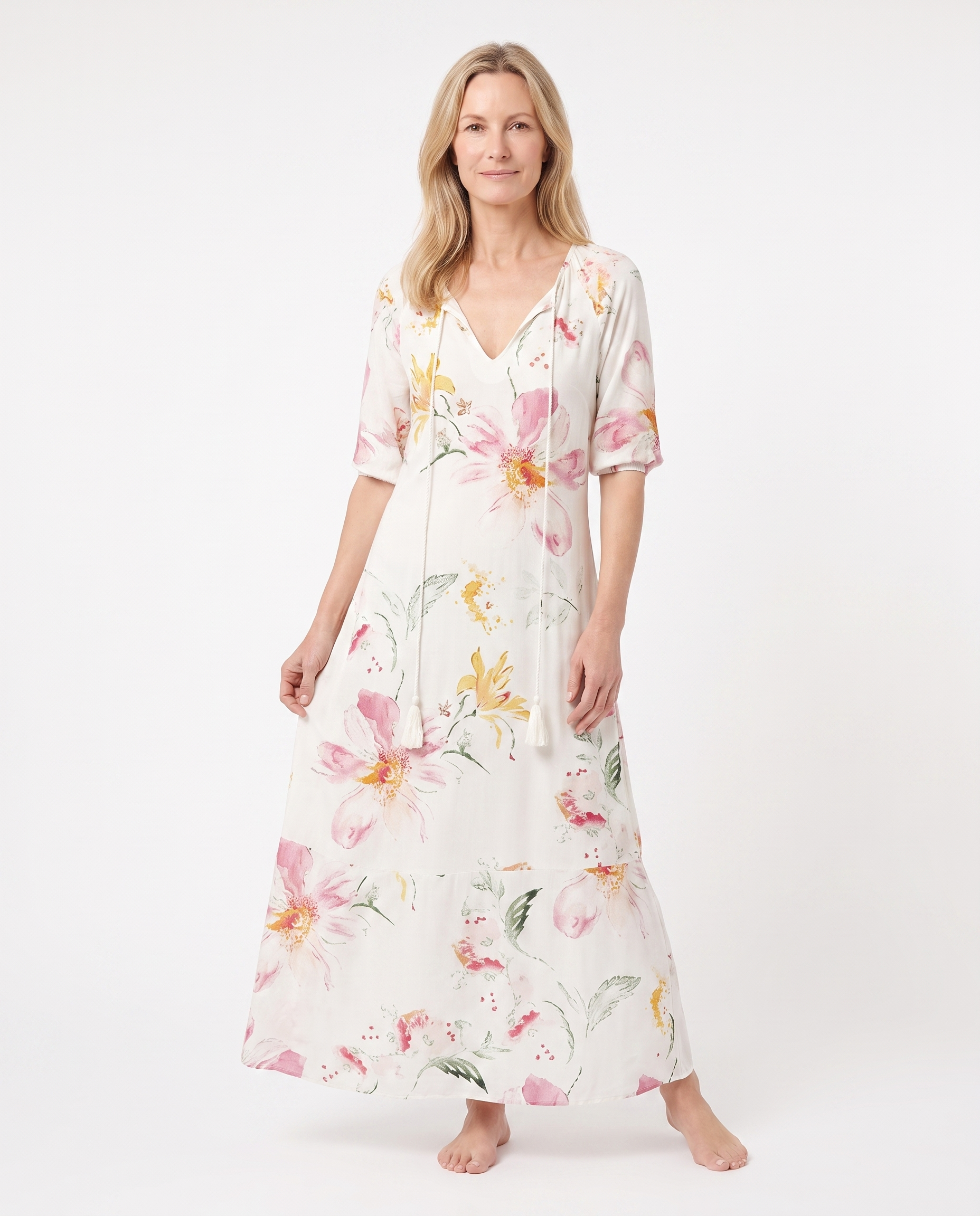 Bohemien Maxijurk met Bloemenprint en Kwastjes