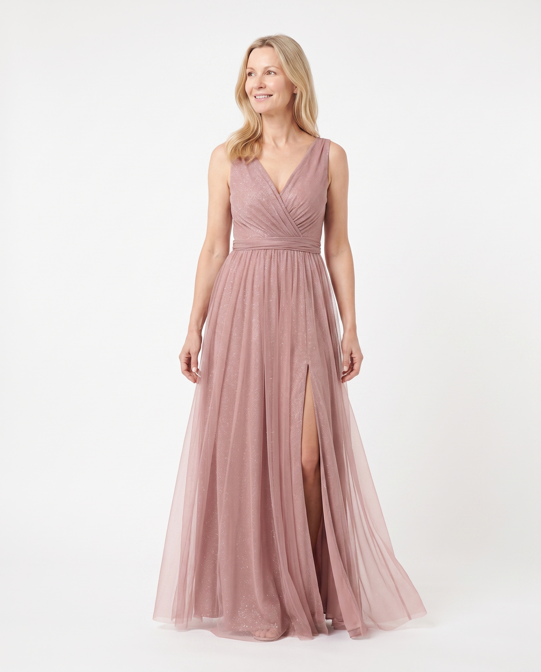 Glitter Maxi-jurk met V-hals en Beenopening