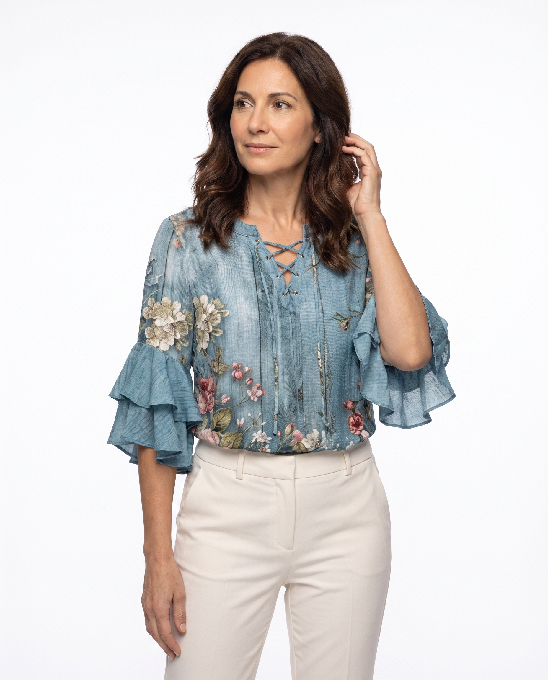 Bloemenblouse met Volant Mouwen