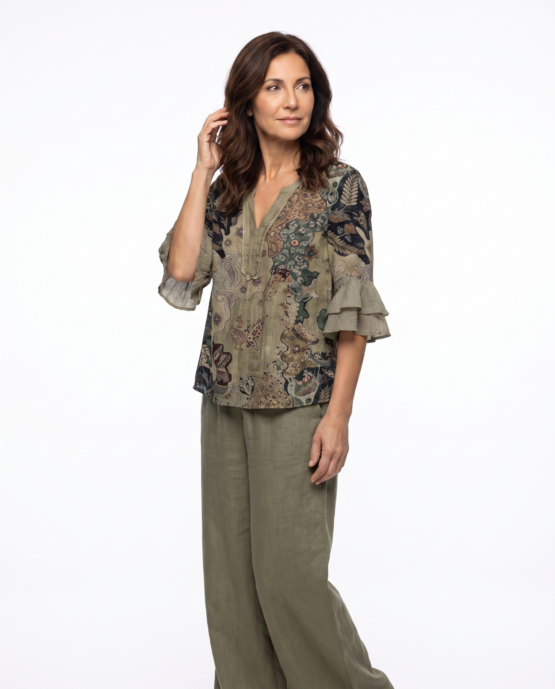Paisley Print Blouse met Ruche Mouwen