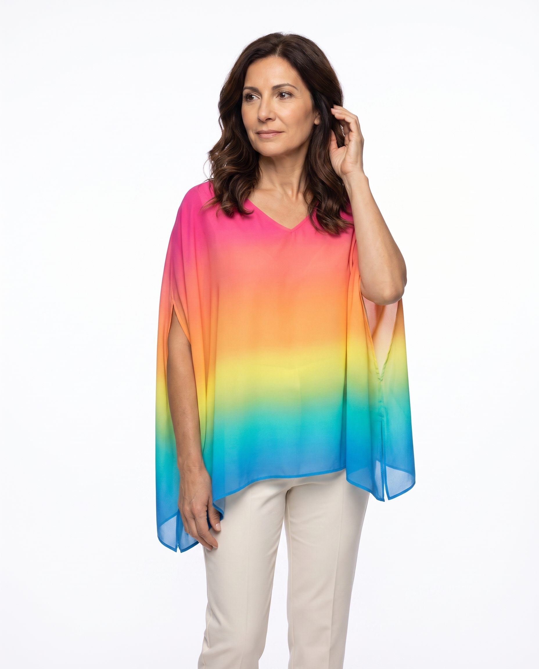 Asymmetrische Poncho-blouse met V-hals