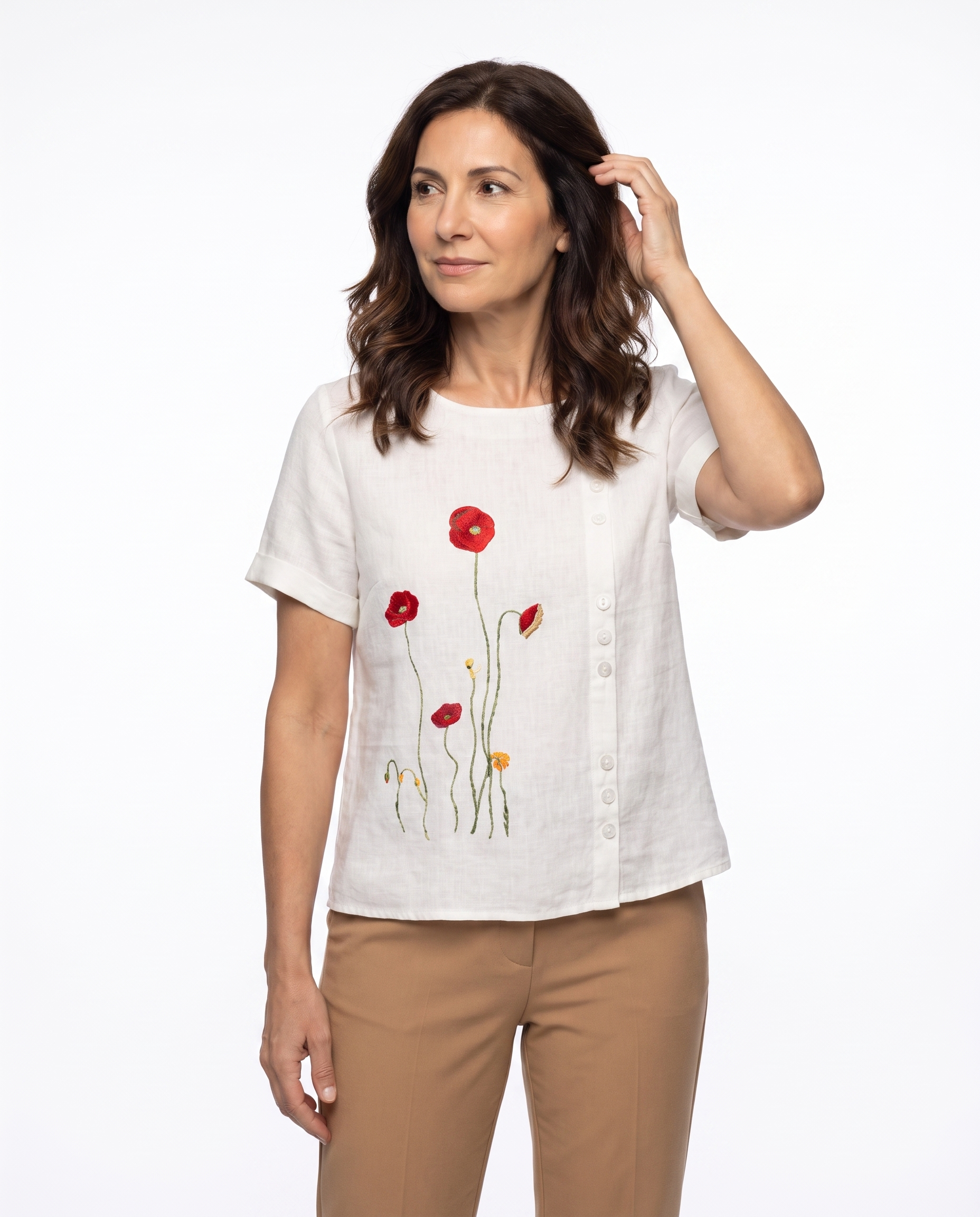 Linnen Blouse met Bloemenborduursel