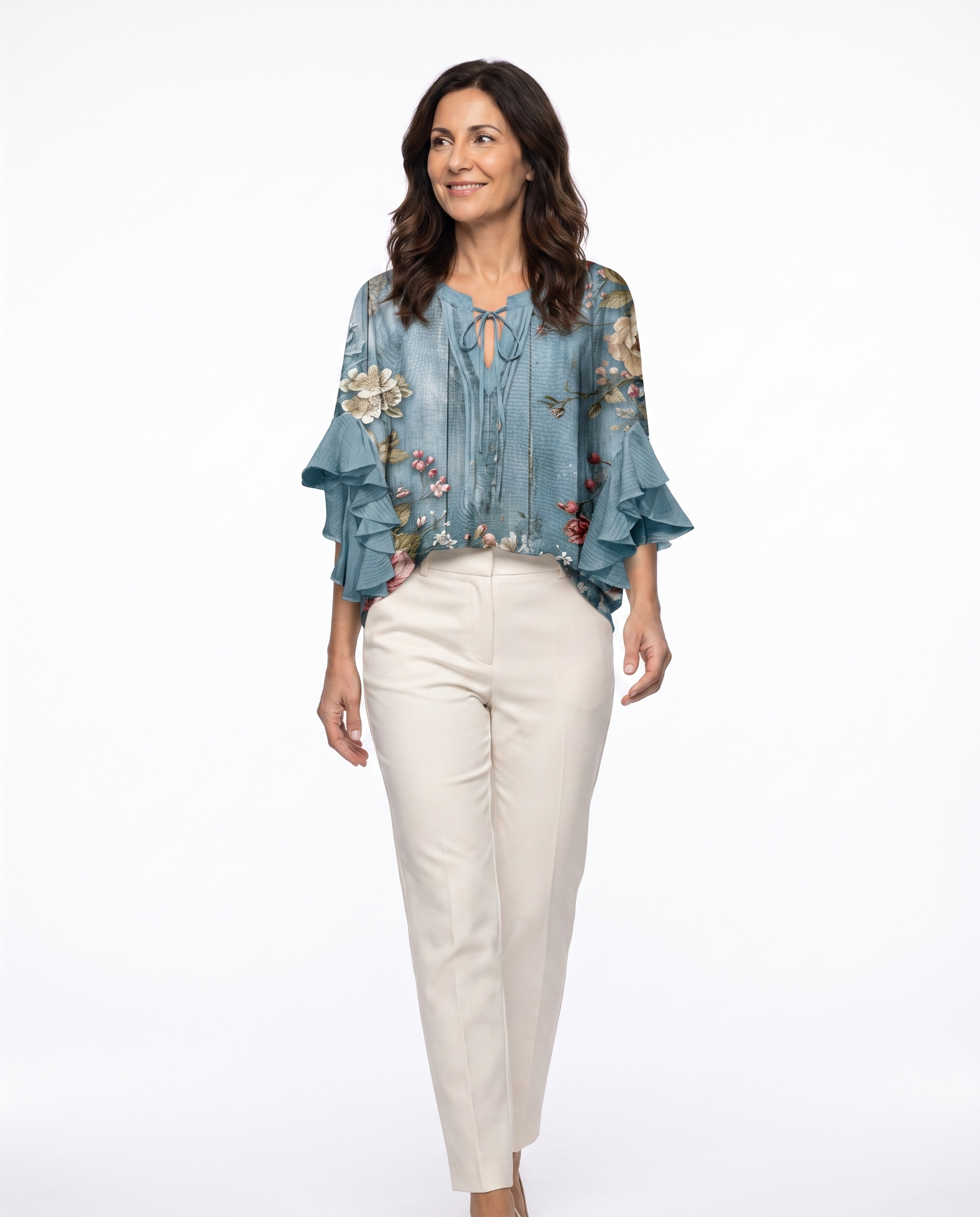 Bloemenblouse met Volant Mouwen