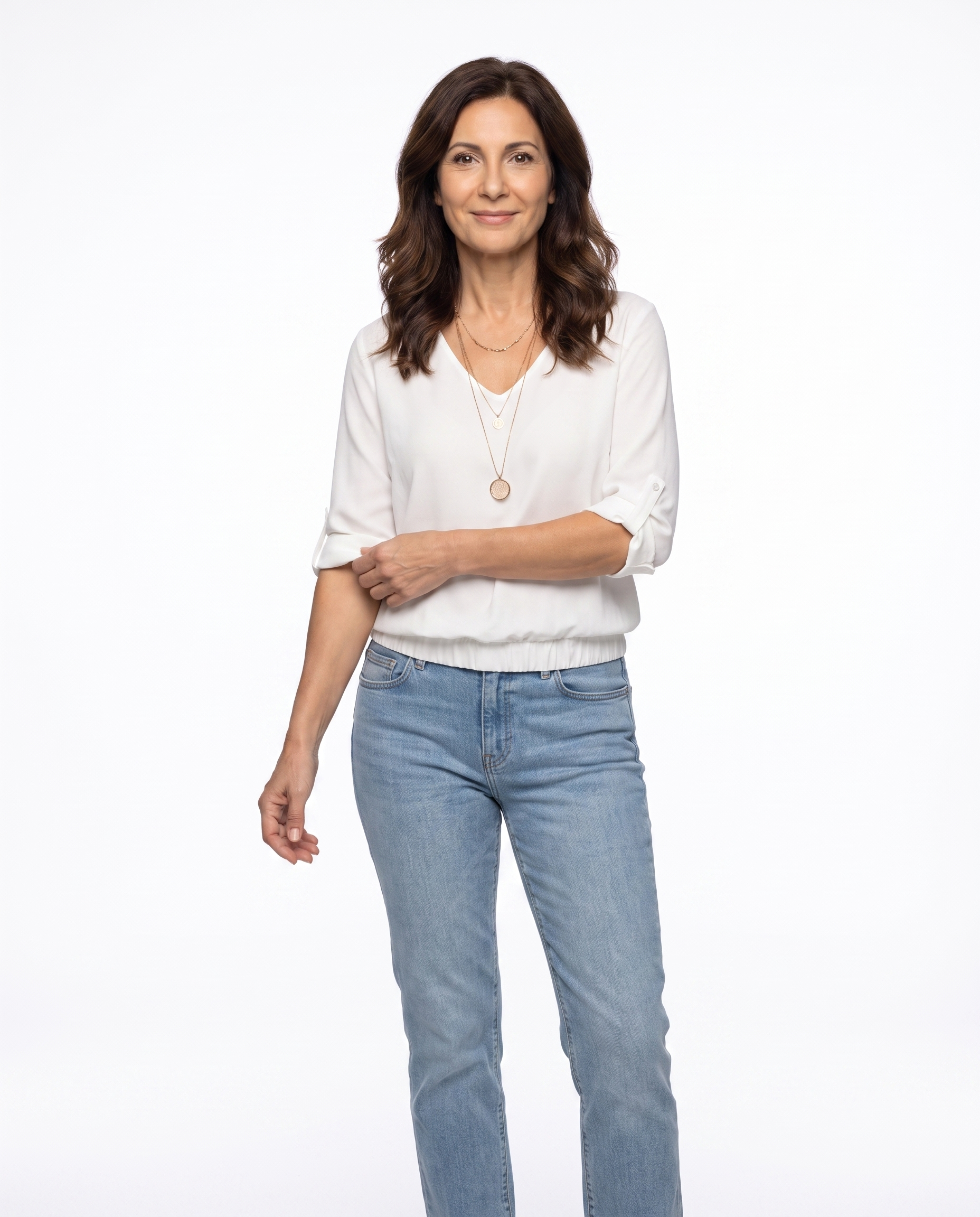 Blouse met V-hals en Oprolbare Mouwen