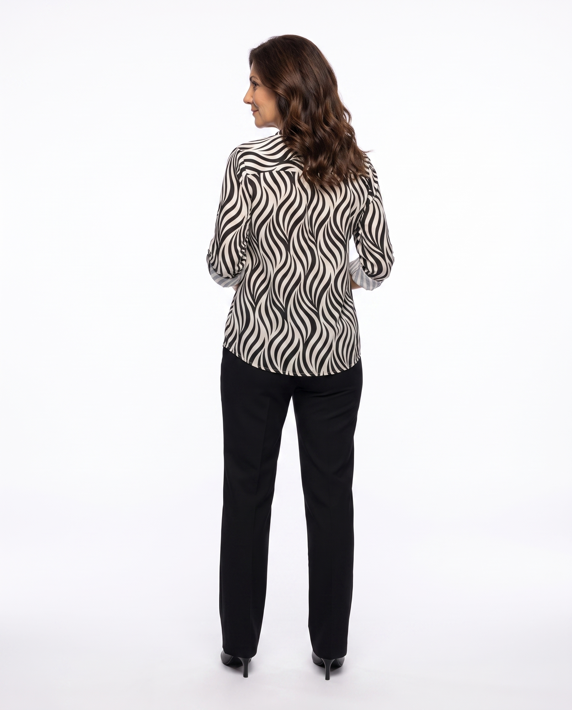 Golfprint Blouse met Opgerolde Mouw