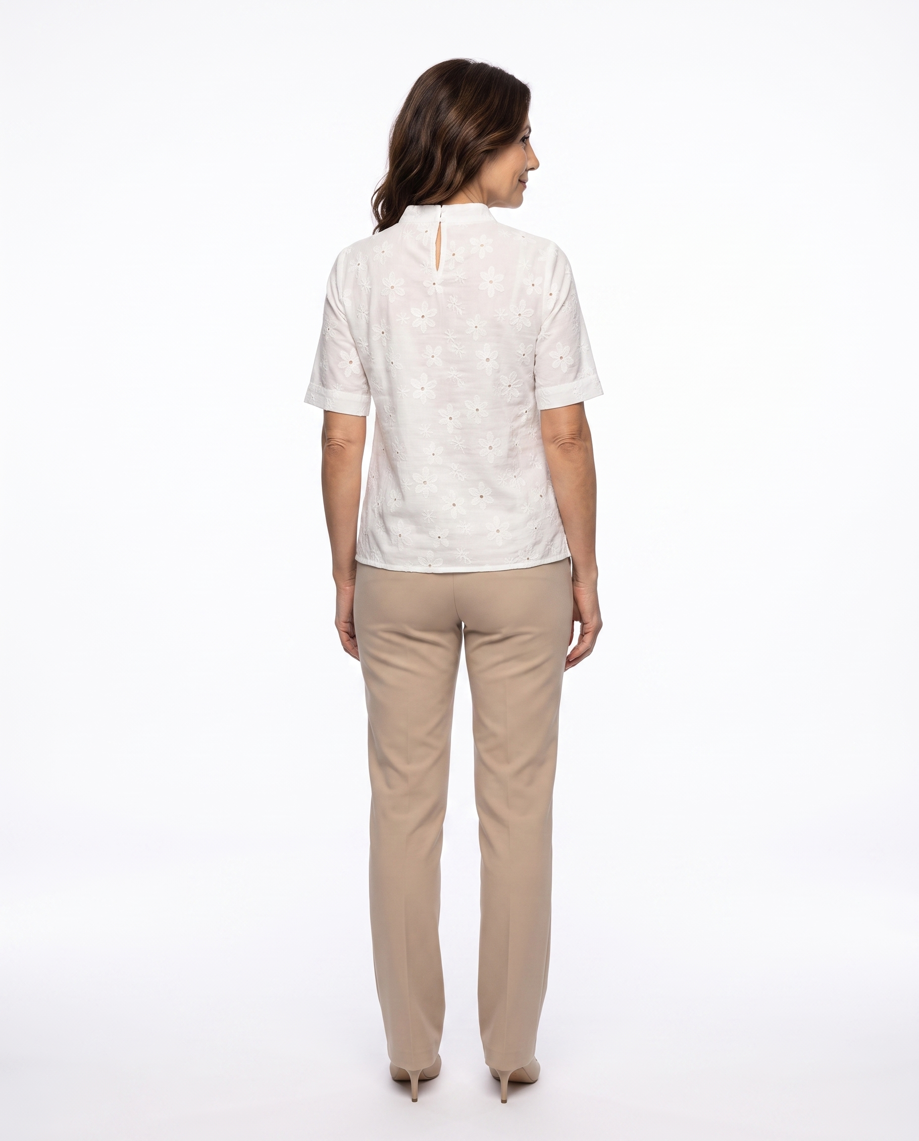 Broderie Blouse met Opstaande Kraag
