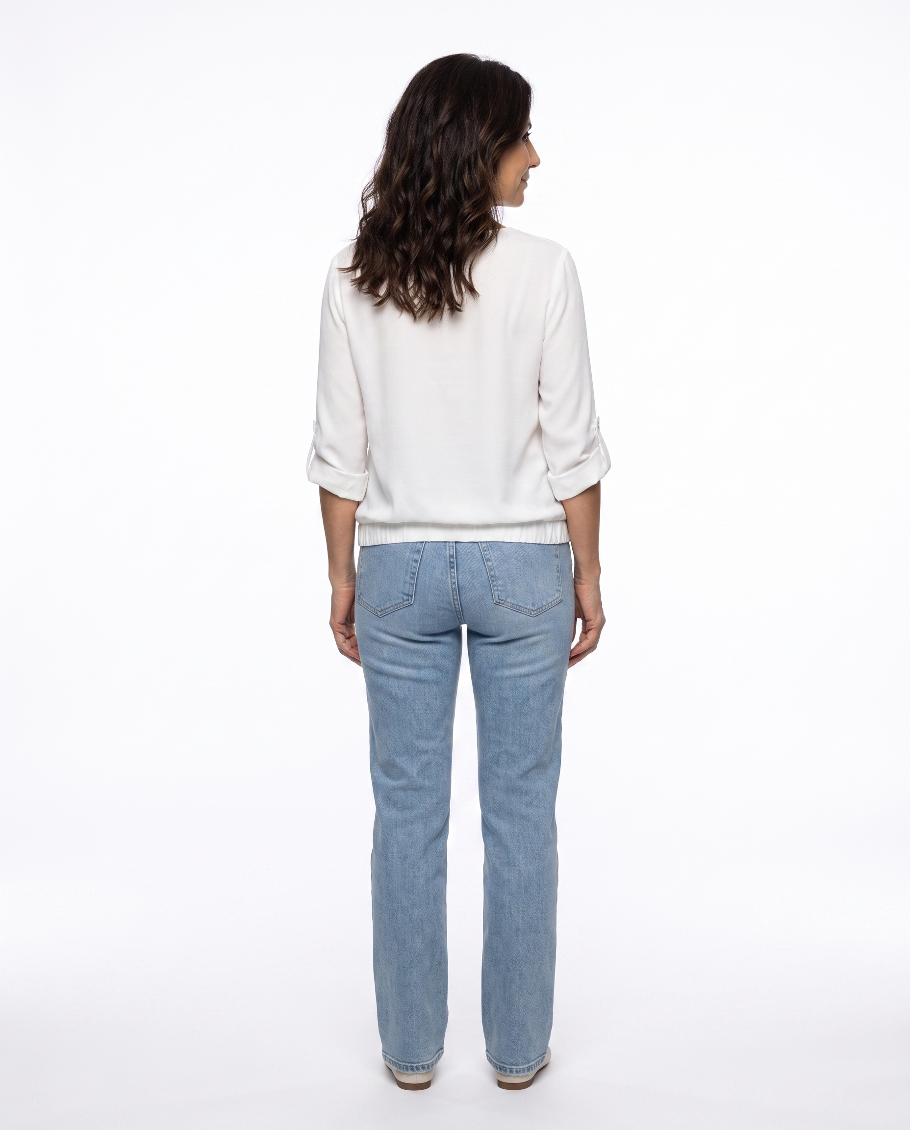 Blouse met V-hals en Oprolbare Mouwen
