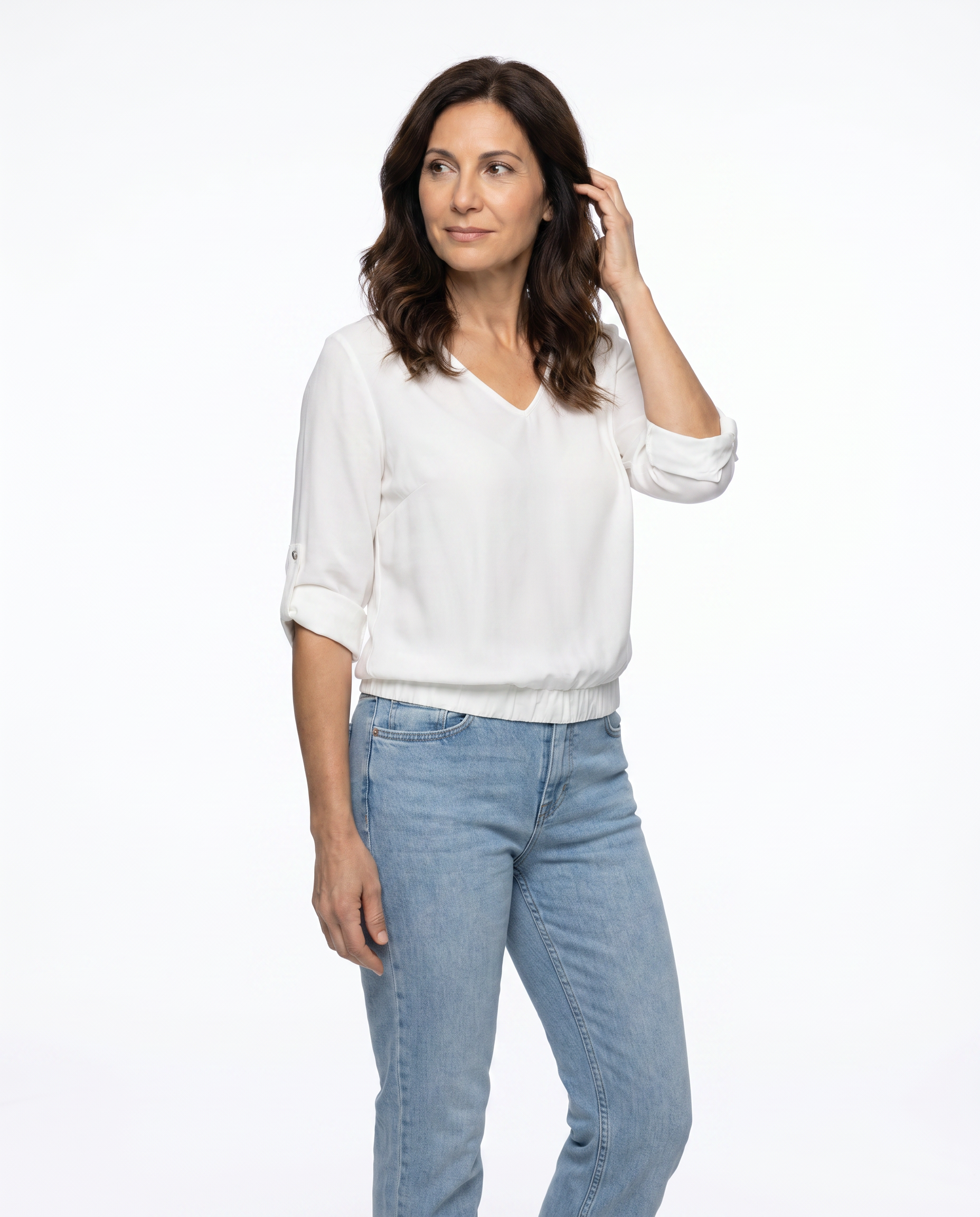 Blouse met V-hals en Oprolbare Mouwen