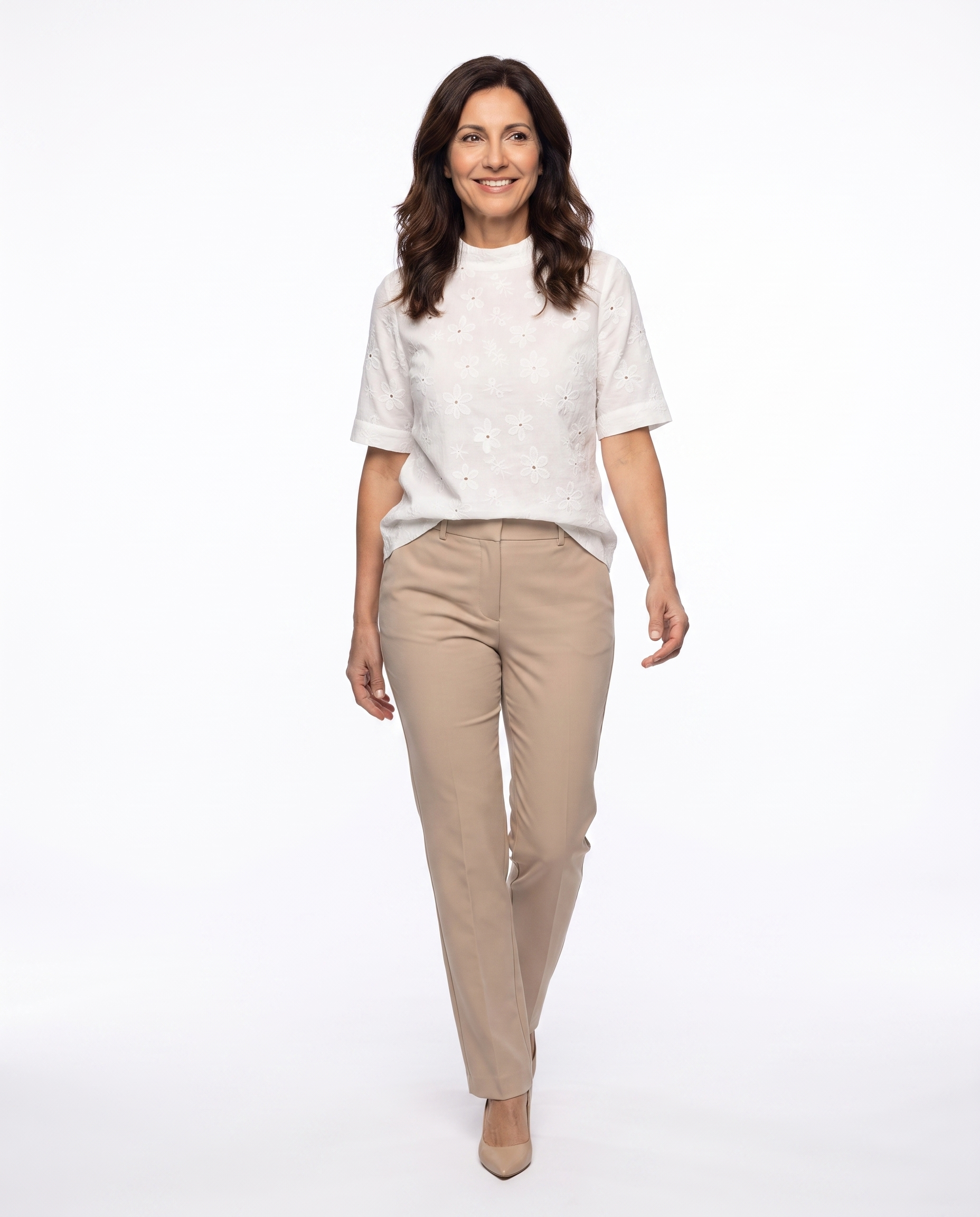 Broderie Blouse met Opstaande Kraag