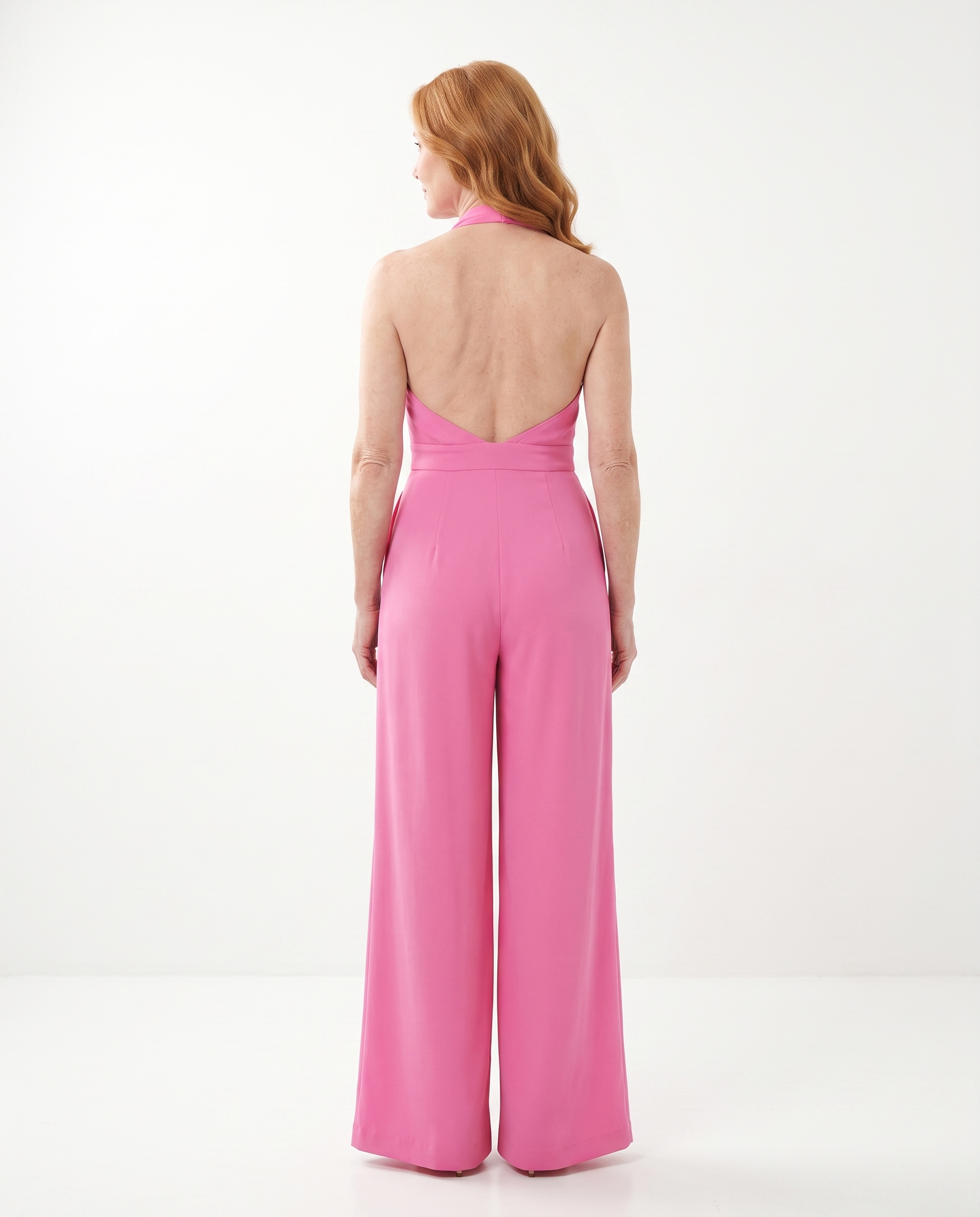 Halter Jumpsuit met Diepe V-hals en Wijde Pijpen