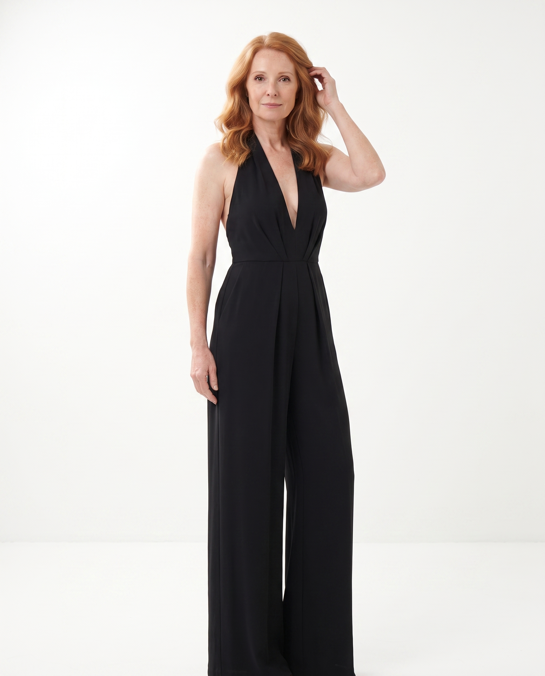 Halterjumpsuit met Diepe V-hals en Wijde Pijpen