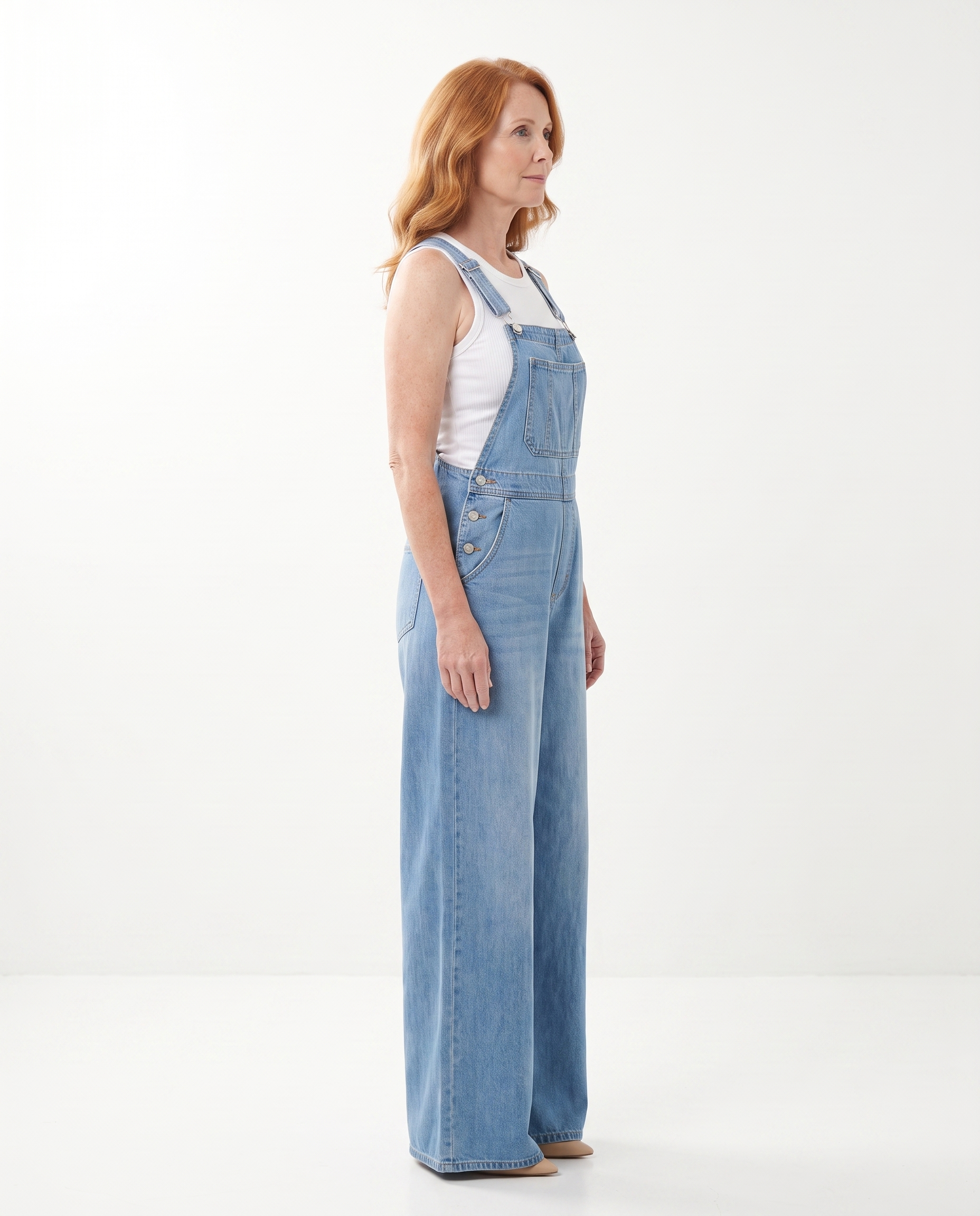 Denim Salopette met Wijde Pijpen