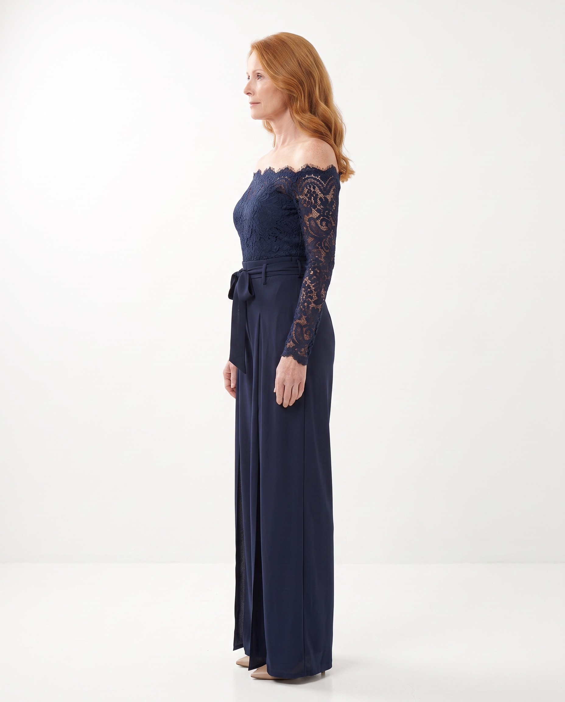 Kanten Jumpsuit met Blote Schouders en Split