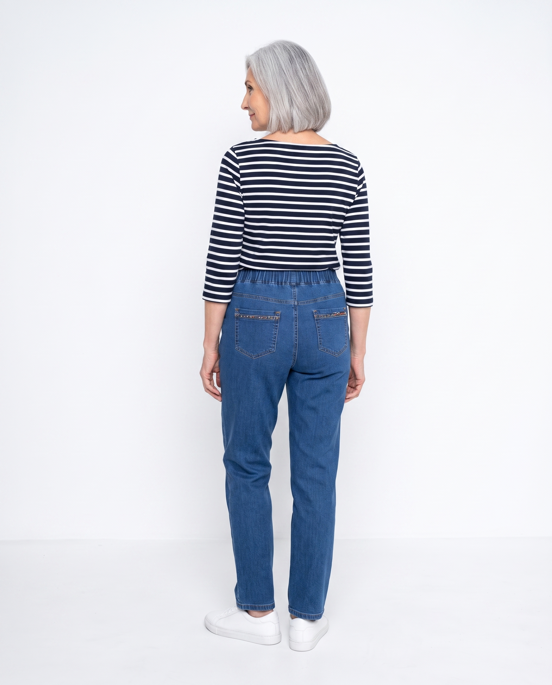 Stretch Jeans met Elastische Taille en Steekzakken