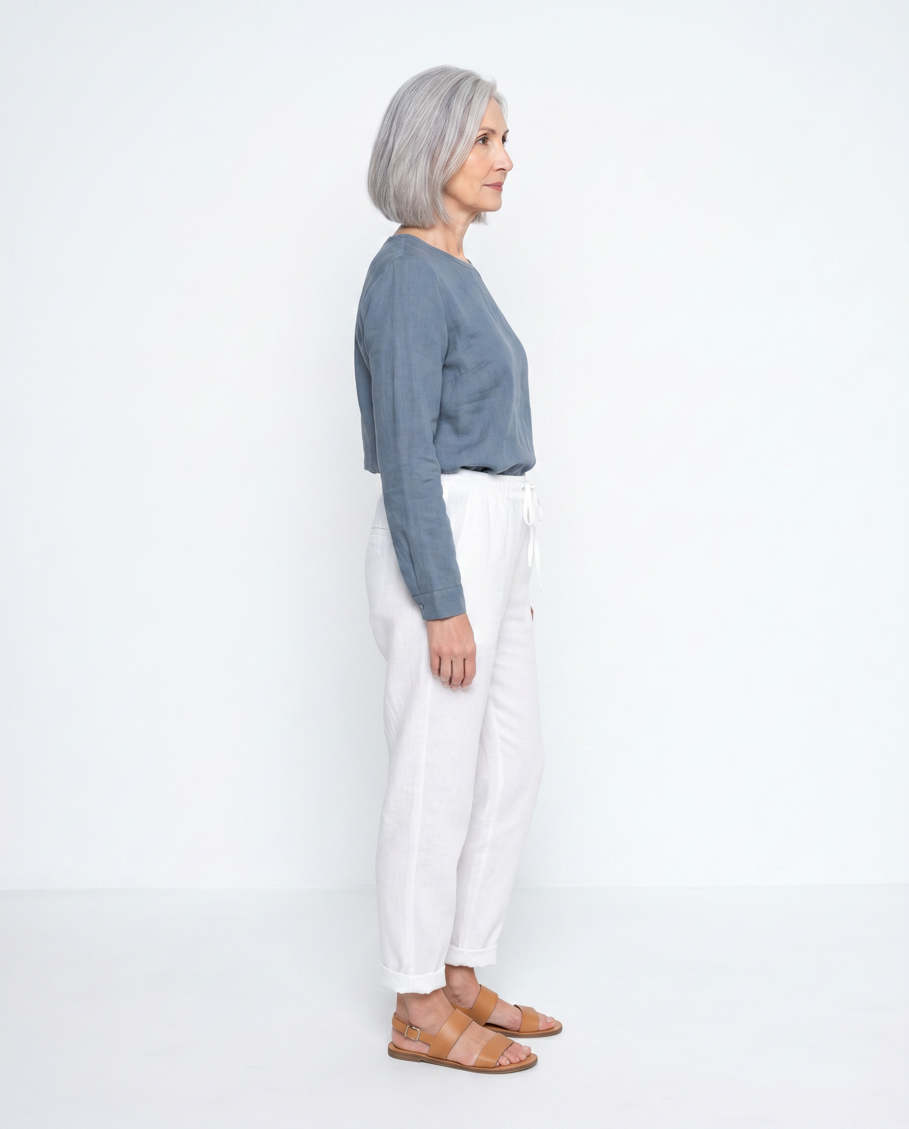 Linnen Broek met Elastische Taille en Steekzakken