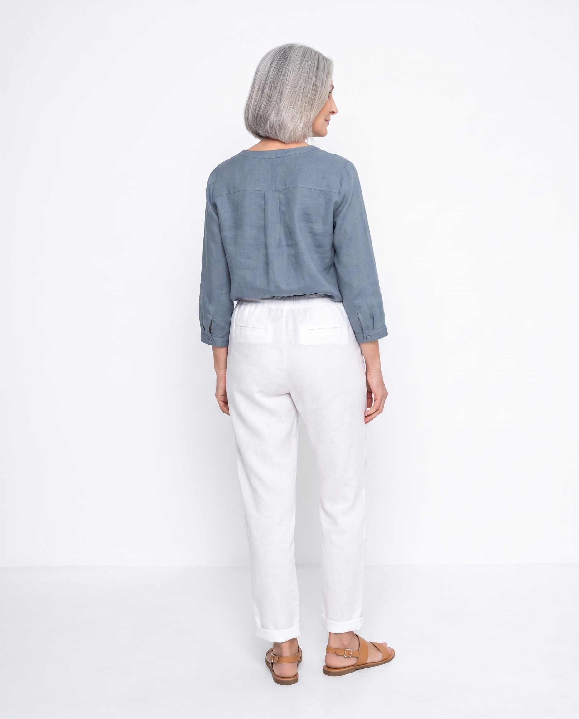 Linnen Broek met Elastische Taille en Steekzakken