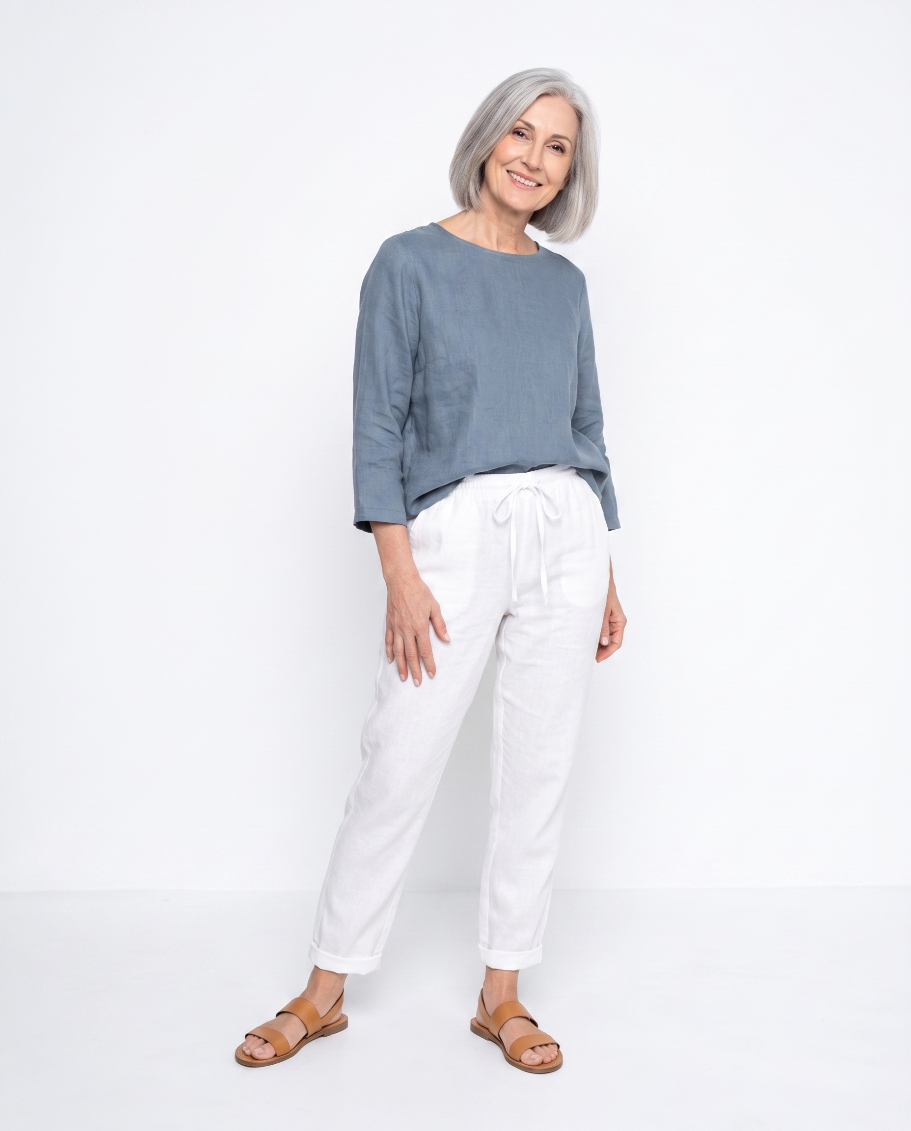 Linnen Broek met Elastische Taille en Steekzakken