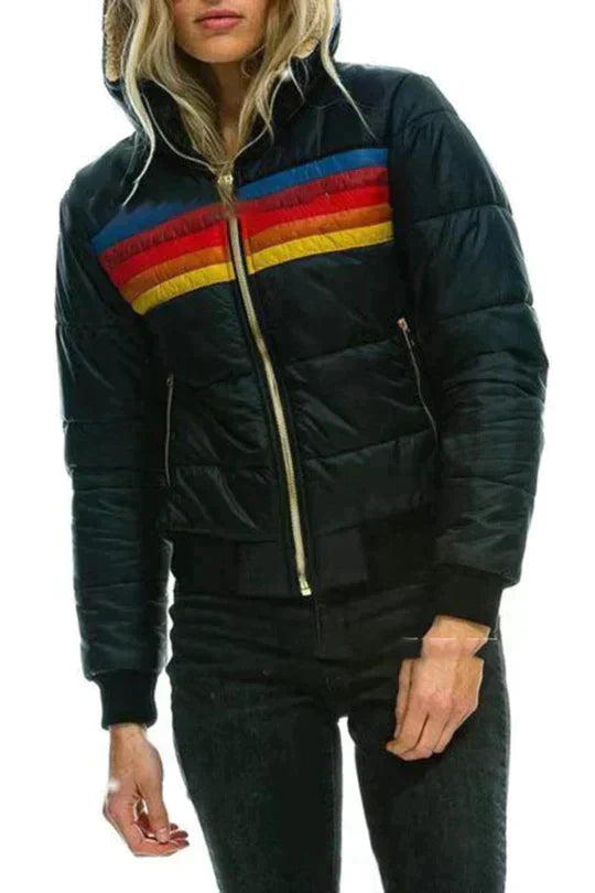 Diane - Stijlvolle Vintage Gestreepte Winterjas