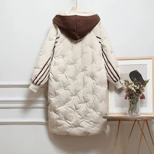 Simone - Elegante Gestreepte Lange Winterjas