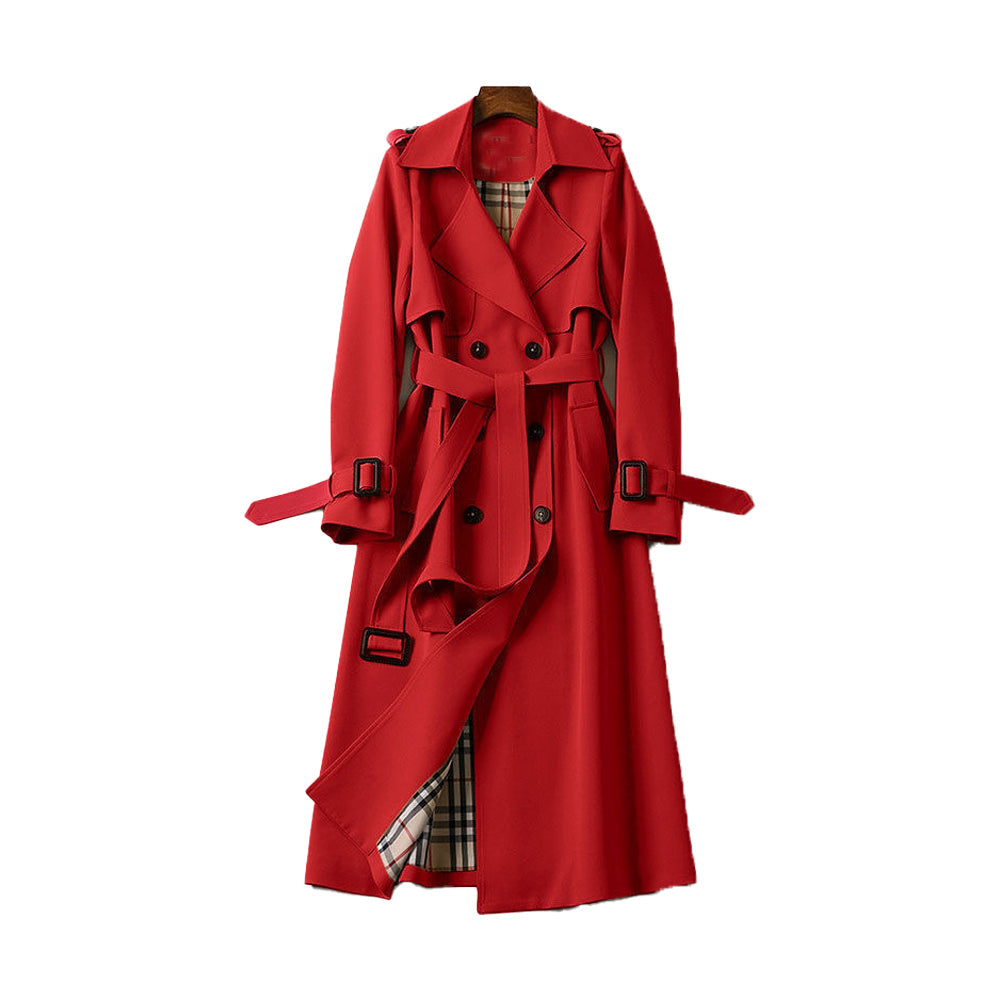 Caroline - Elegante Geruite Lange Trenchcoat