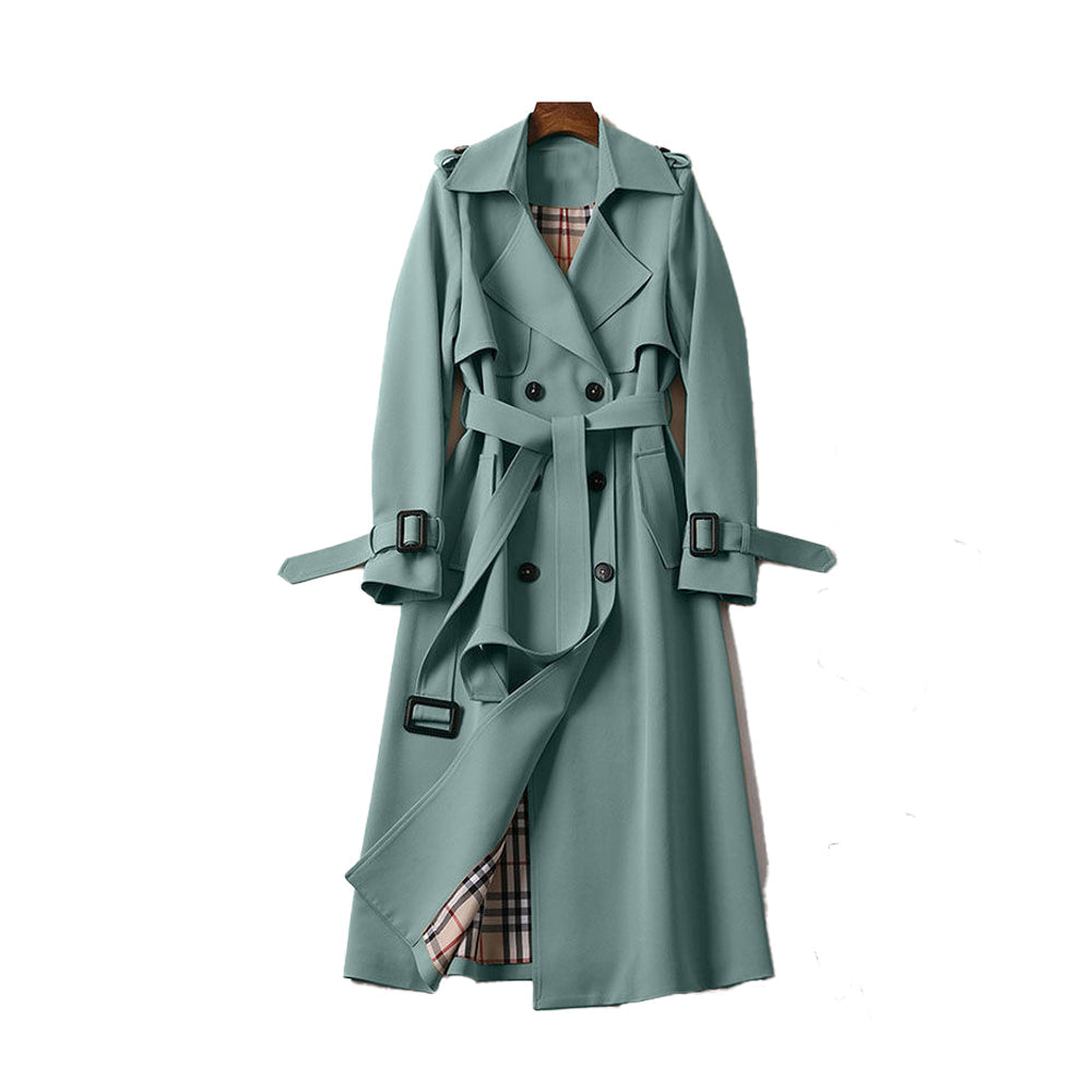 Caroline - Elegante Geruite Lange Trenchcoat