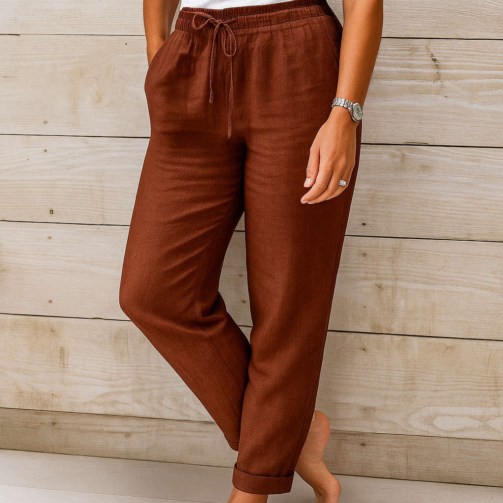 Linnen Broek met Elastische Taille en Steekzakken