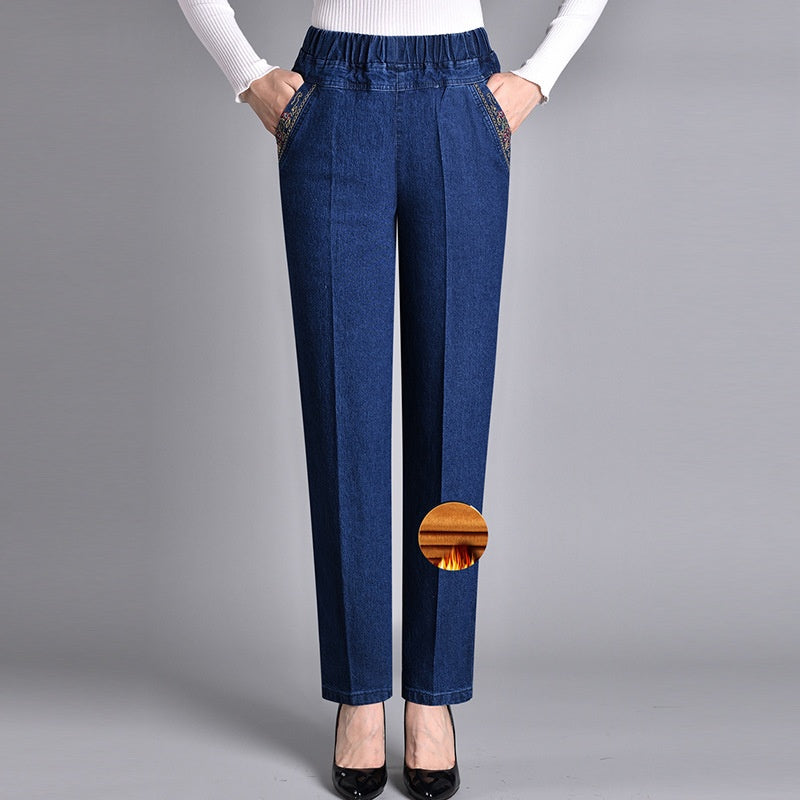 Stretch Jeans met Elastische Taille en Steekzakken