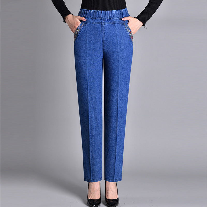 Stretch Jeans met Elastische Taille en Steekzakken