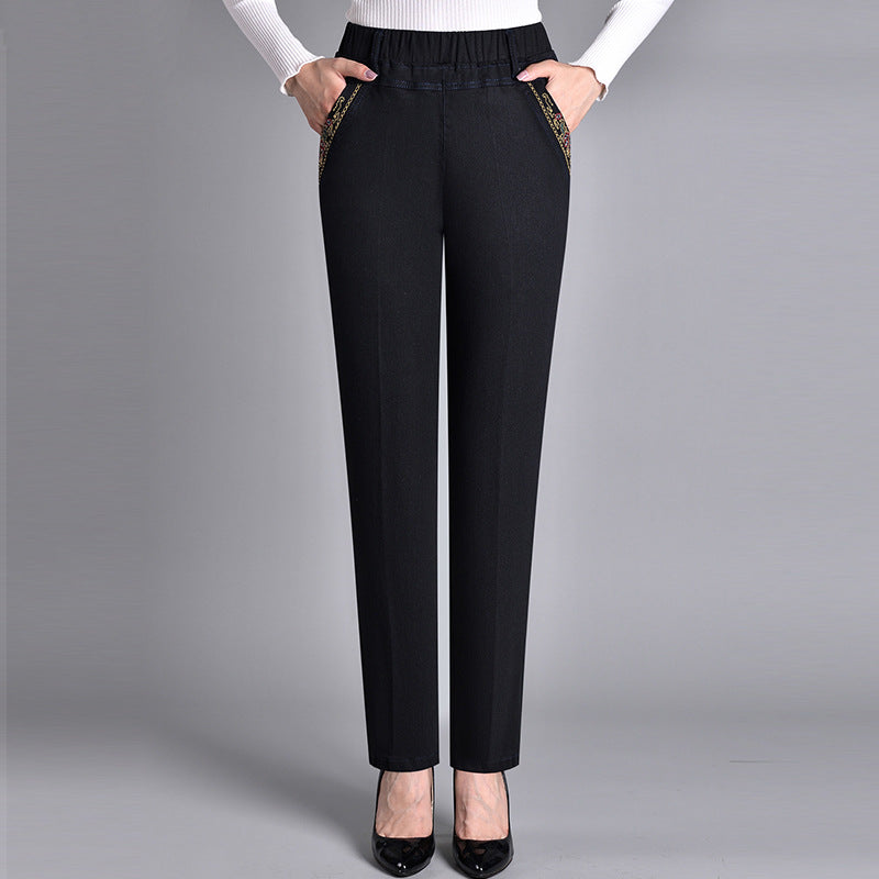 Stretch Jeans met Elastische Taille en Steekzakken