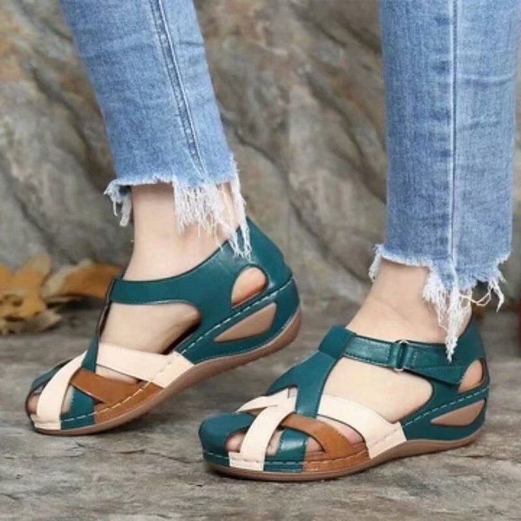 Gevlochten Leren Sandalen met Sleehak