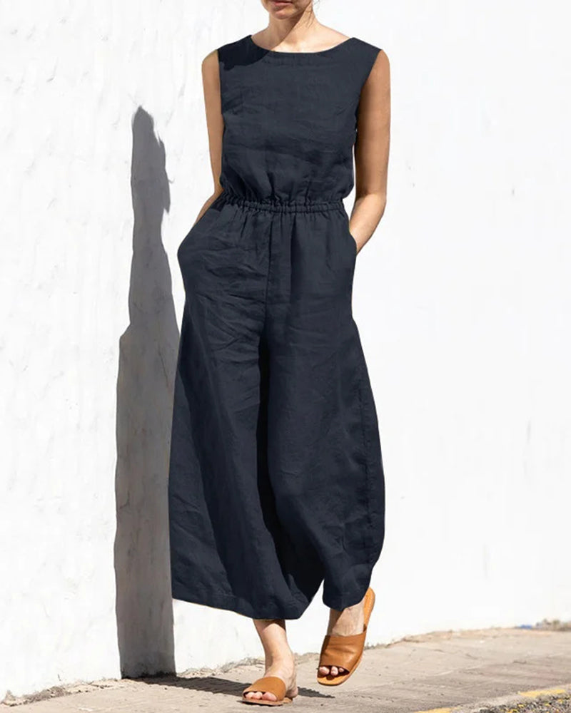 Linnen Jumpsuit met Wijde Pijpen