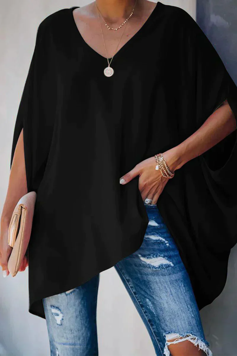 Asymmetrische Poncho-blouse met V-hals